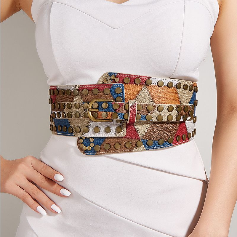 Cintura elastica con rivetti vintage HOT per corsetto, ampia fascia elastica per donna, cintura da abito, cintura da designer per donna, accessorio Y2K_voghion.com
