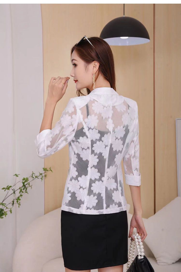 Giacca da abito piccola in pizzo da donna, da indossare come capospalla, popolare e alla moda, camicia estiva sottile con maniche a tre quarti e protezione solare._voghion.com