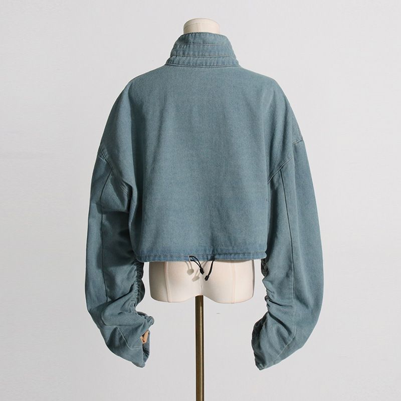 Damen-Oversize-Utility-Jeansjacke – Kurzer & Relaxed Fit (Streetwear, High Waist, Stretch-Baumwollmischung, Frühling/Sommer)_voghion.com