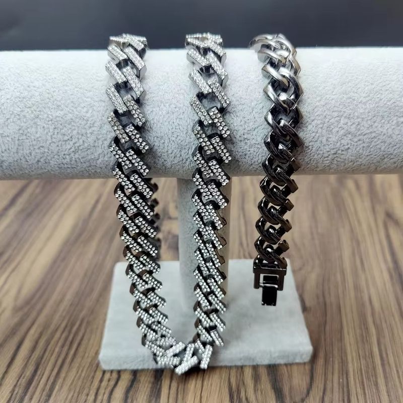 Hip Hop Uhr Halskette Set Kubanisches Armband Herrenuhr Set_voghion.com