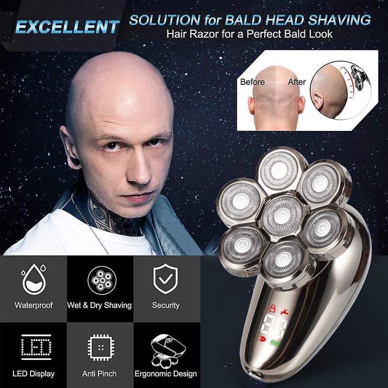 7D Elektrorasierer 7 Kopf Rasierer Glatze Bart Haar Schädel Trimmer Bart Entferner Männer_voghion.com