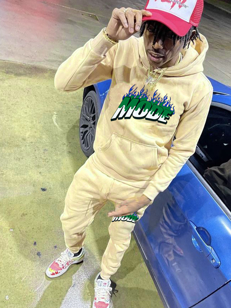 2024 New Spring and Autumn Fashion English Flame Word Hoodie Sports Set_voghion.com