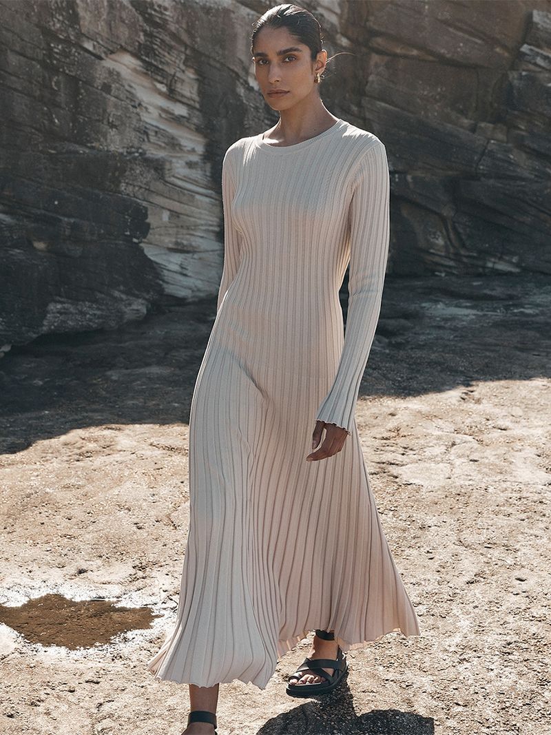 Abito in maglia attillato sexy a maniche lunghe con scollo rotondo da donna_voghion.com