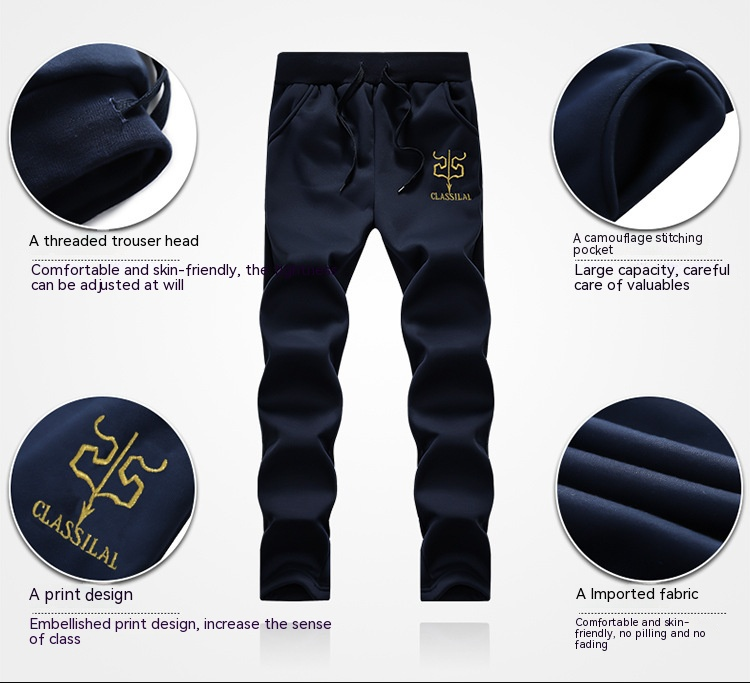 Men's Set Winter Long Sleeved Casual Hooded Plush Korean Version Zippered Cardigan Straight Pants Sports Set Spring_voghion.com