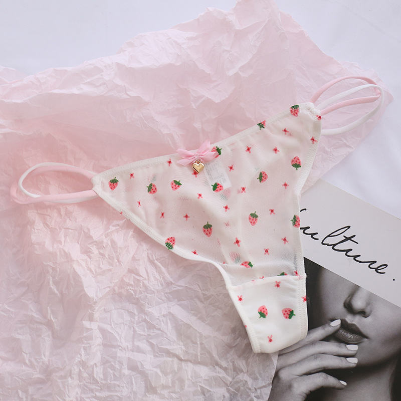 Schattige Meisjes Dames Mesh T-Back T-String Thongs Sexy Slipjes Transparant Aardbei Kers Laag Getailleerd Naadloos Ondergoed_voghion.com