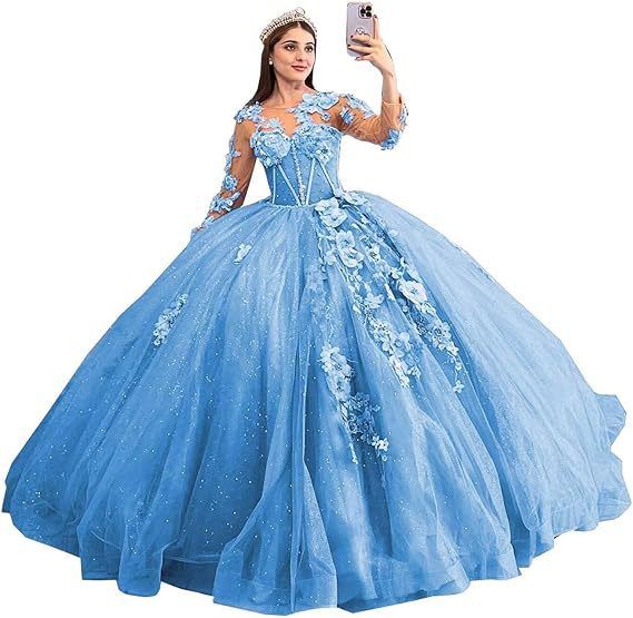 Ballkleid mit floraler Illusion und Perlendetails – Langärmliges A-Linien-Abendkleid für Abschlussbälle und Bankette (14 Farben) – US 0-28W_voghion.com