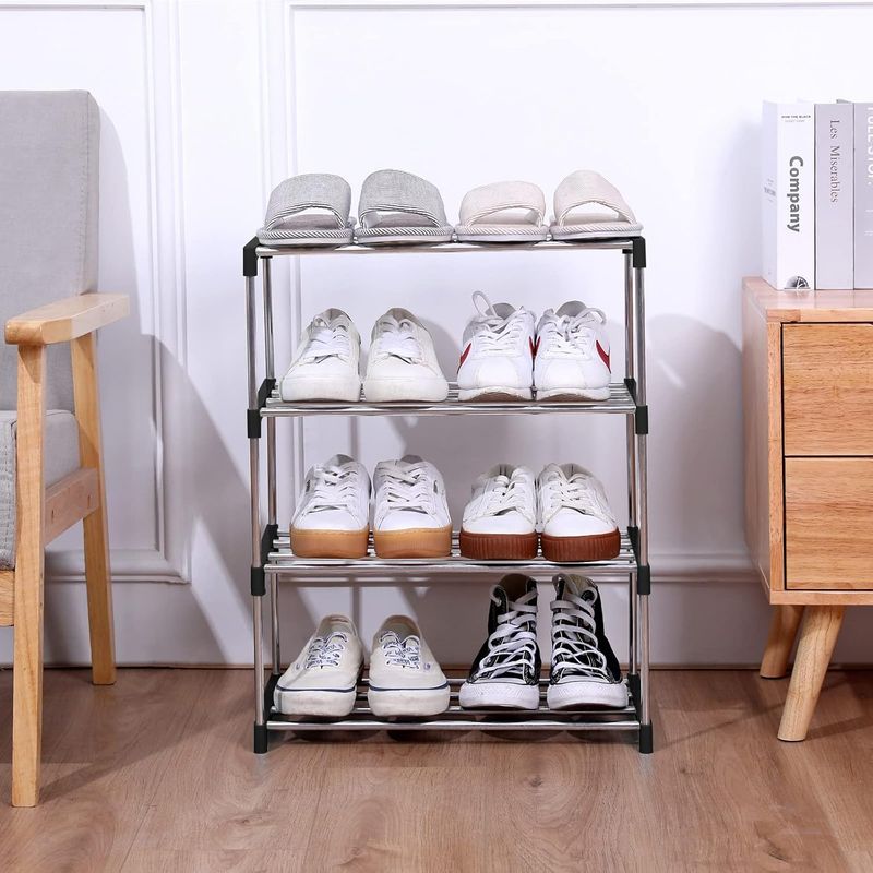 Jucaifu Stapelbares kleines Schuhregal, für Eingangsbereich, Flurschrank, platzsparende Aufbewahrung und Organisation (3-stöckig, schwarz)_voghion.com