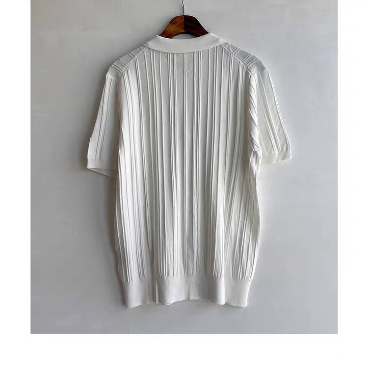 Polo da uomo in maglia di lino e seta ghiacciata Tough Guy, felpa da uomo a maniche corte con risvolto, vestibilità slim e strutturata, polo da lavoro_voghion.com