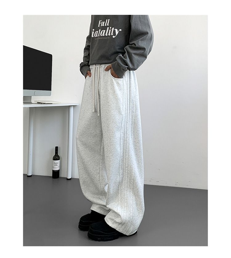 Yan Şeritli ve Kırışık Tasarımlı Erkek Günlük Jogger Pantolon - Günlük Giyim İçin Bol Kesim, Elastik Bel, Rahat Antrenman Eşofman Altı_voghion.com