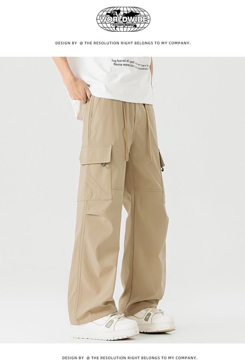 Pantalones cargo de seda fina para hombre, rectos, de pierna ancha, informales, estilo chino americano, para primavera y verano, 2025_voghion.com