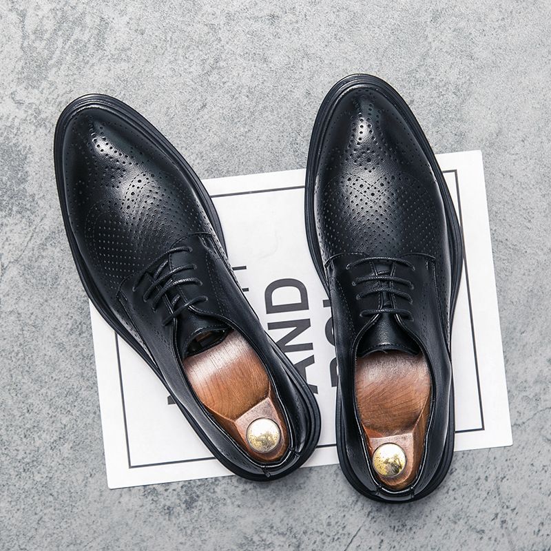 Scarpe da uomo in pelle brogue, stile britannico, casual, alla moda, estive, traspiranti, nere, stile coreano_voghion.com