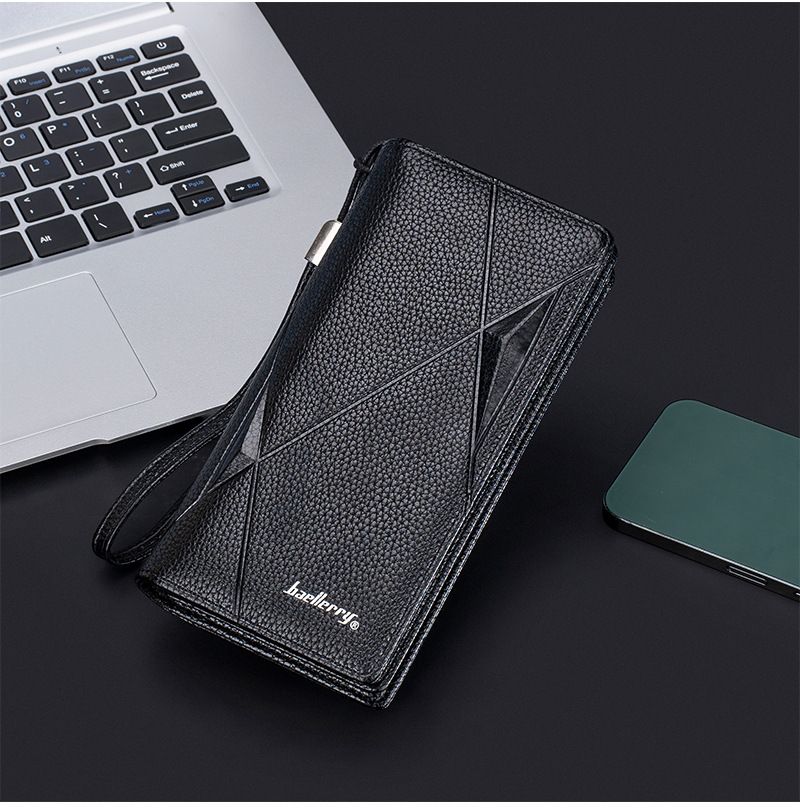 New Men's Wallet Long baellerry Business Casual Litchi Pattern Zipper Clutch Multi-Card Wallet_voghion.com