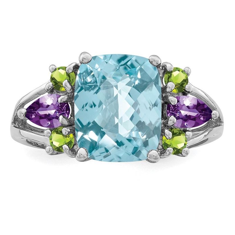 Sterling Silver Rhodium Light Swiss Blue Topaz, Amethyst & Peridot Ring_voghion.com