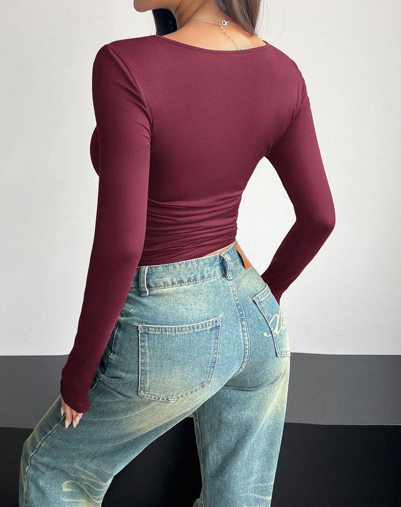 Maglione a maniche lunghe con colletto quadrato, attillato, casual, alla moda, da donna_voghion.com