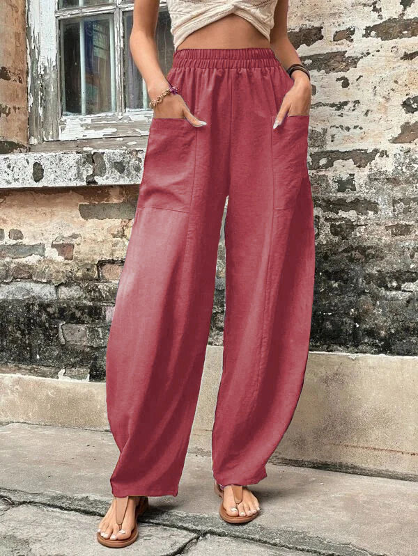 Pantaloni da donna pantaloni tinta unita pantaloni casual da donna pantaloni elastici_voghion.com