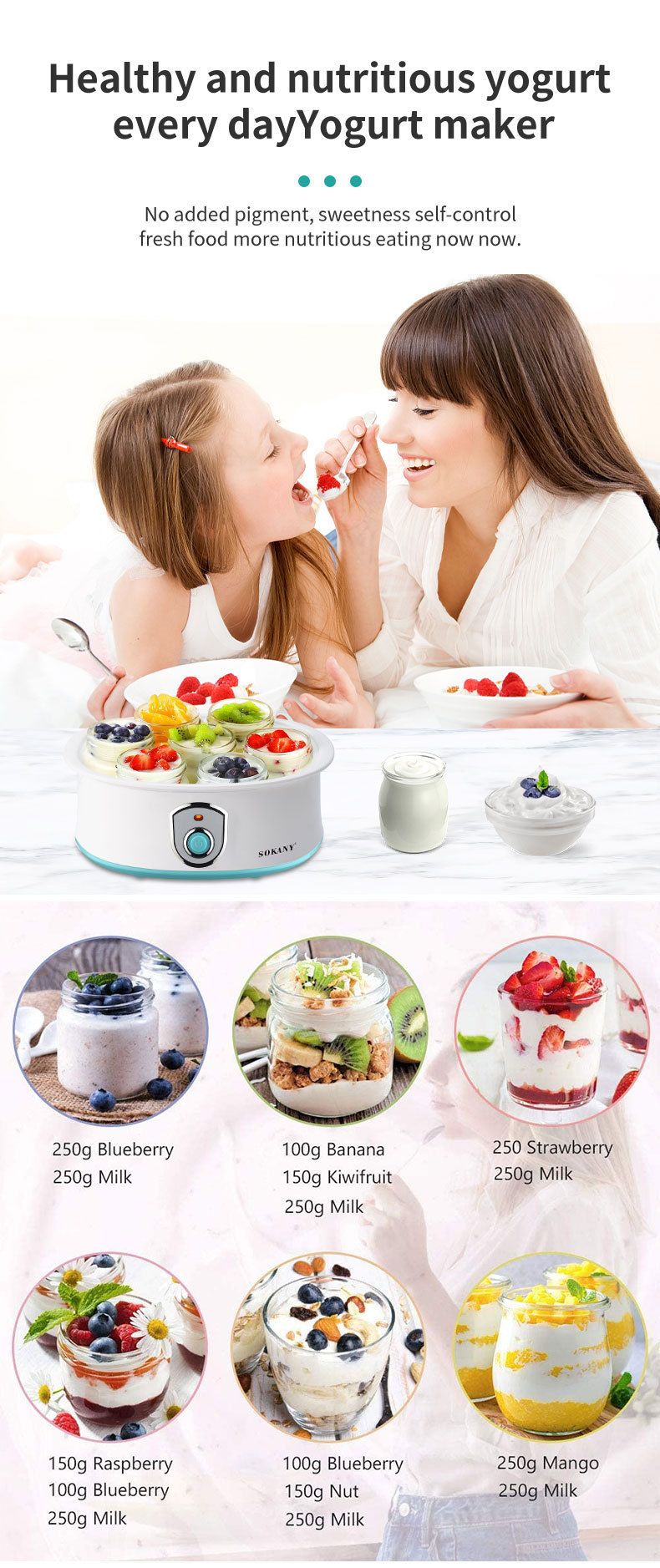 EU 7-Cup 1200ML Ice Cream Maker - Milkshake Jam Yogurt Pudding Machine_voghion.com