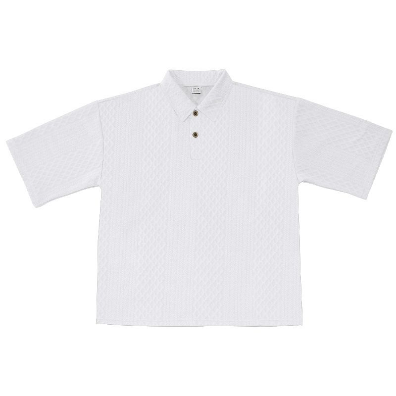 American Oversize Jacquard Strick-T-Shirt mit Umlegekragen für Herren, Sommer, lockere Passform, vielseitiges Oberteil_voghion.com