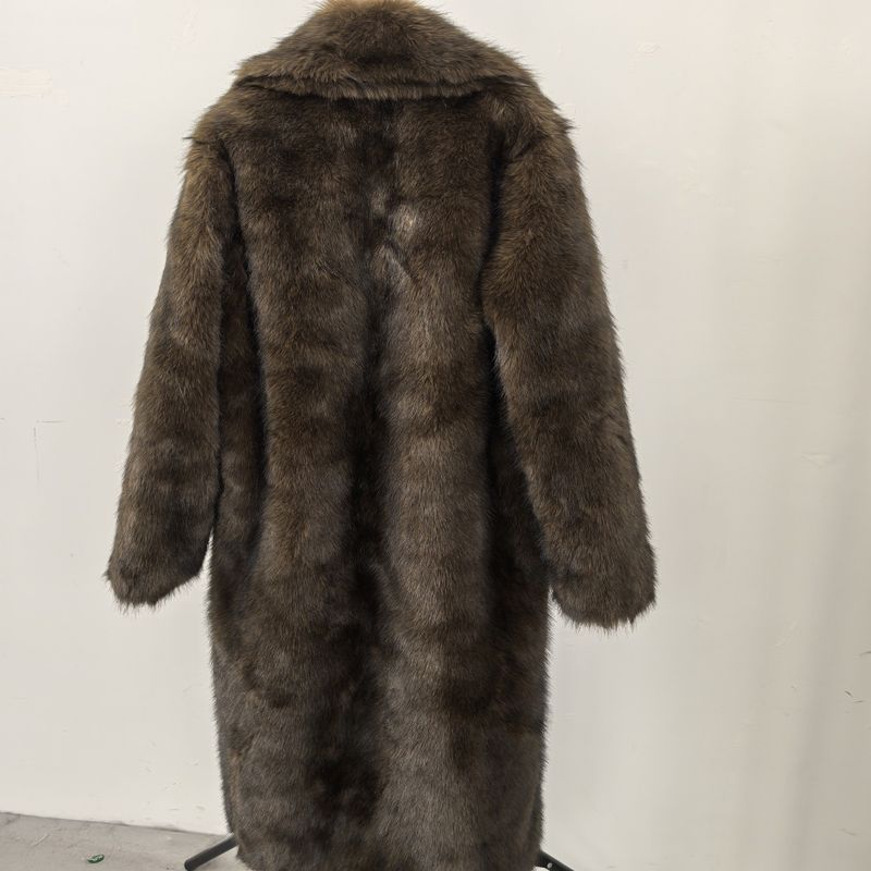 Damenbekleidung Hochwertiger Kunstpelz Umweltfreundlicher Damen Langer Kunstpelzmantel - Elegante Jacke Reverstaschen Individualisierbar_voghion.com
