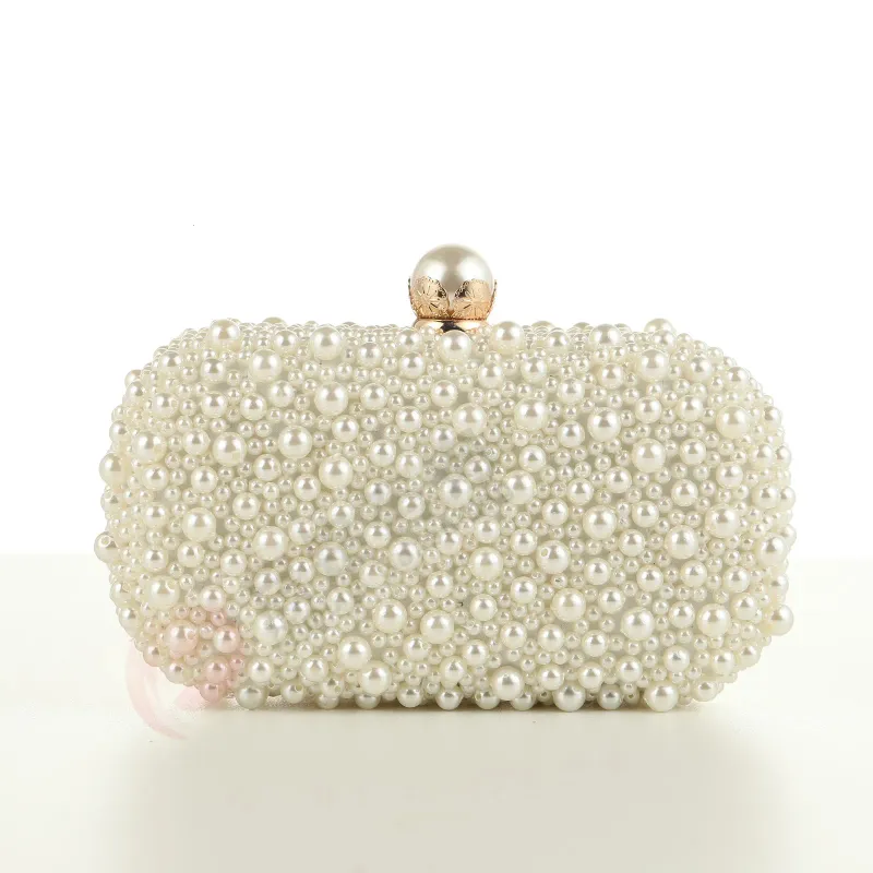 Borsa da sera con perline e tracolla a catena fatta a mano per matrimonio, borsa da donna con perle artificiali per feste di matrimonio_voghion.com