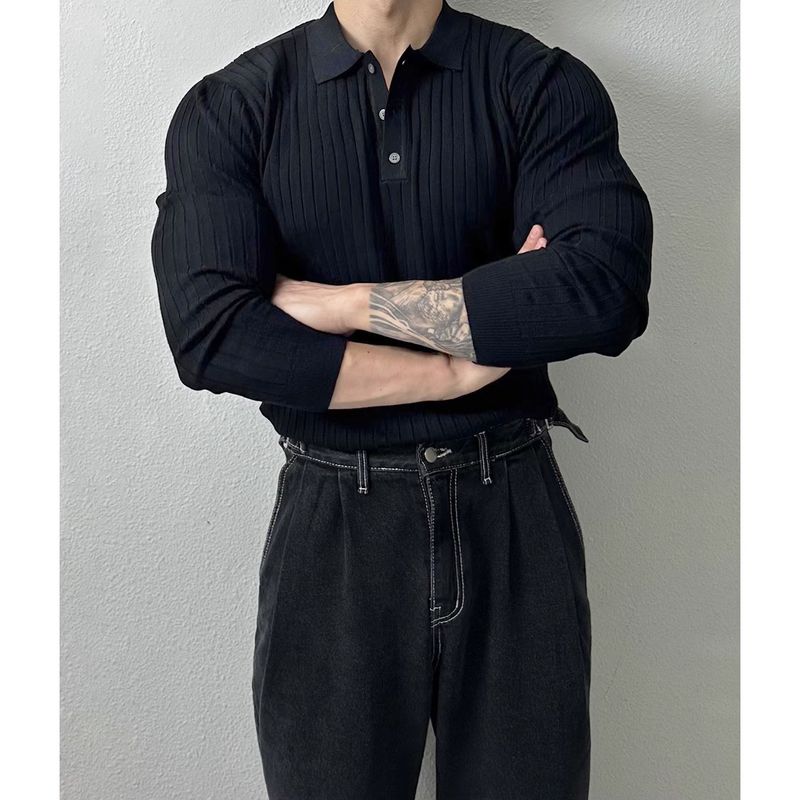 Frühling und Herbst Neues Poloshirt Umlegekragen Langarm Strickpullover Herren Leicht Reife Slim Fit Business Trend_voghion.com