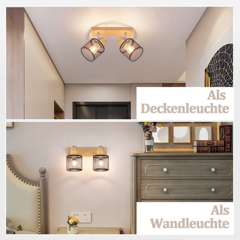 Glitzerlife Deckenstrahler 2 Flammig Weiß Deckenlampe Holz - Deckenleuchte E14 Moderne Deckenleuchte Schwenkbar 350° Max.25w Innen Holzoptik Spotlights Für Flur_voghion.com