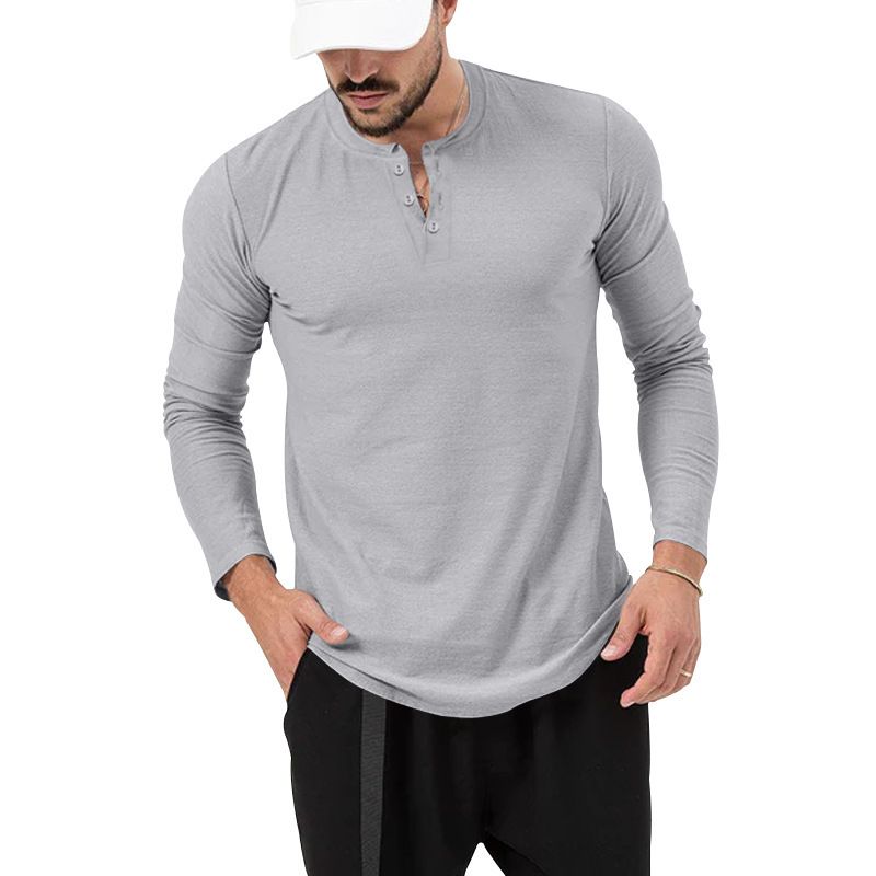 Unschlagbare Qualität 2025 Langarm-T-Shirt Rundhalsausschnitt Einfarbig Button-Down Henley Casual Sports Base Shirt Herrenbekleidung_voghion.com