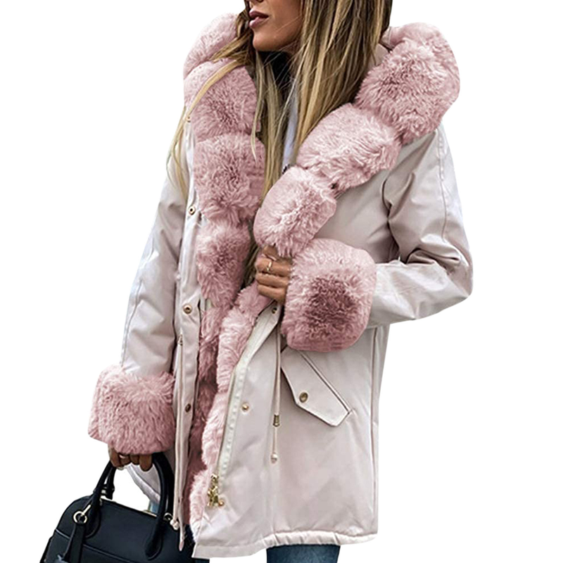 Giacca da donna in cotone con cerniera, giacca alla moda, nuovo collo in pelliccia staccabile, parka in cotone con cappuccio caldo_voghion.com