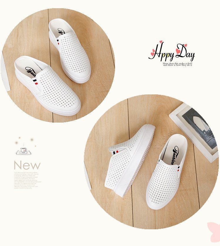 Four season commuting summer hollow out student s white shoes one foot stepping sloping heel thick soled lazy_voghion.com