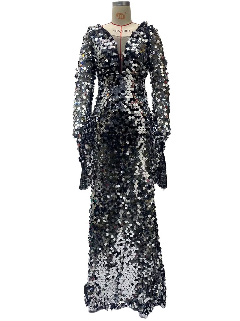 Vêtements pour femmes Robe à paillettes sexy Robe de banquet argentée Robe de soirée tendance_voghion.com