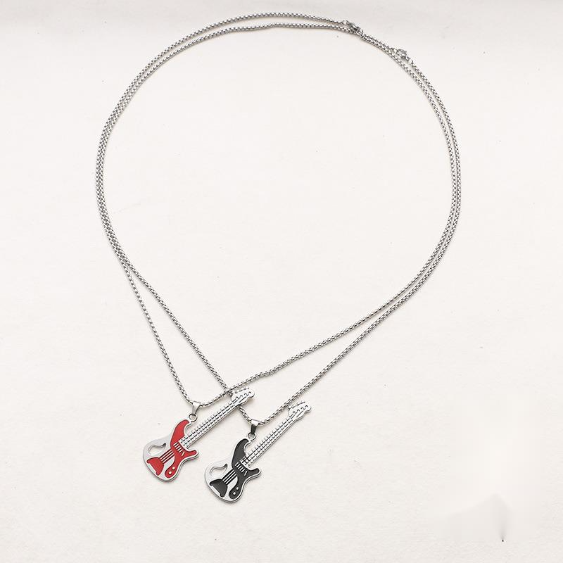 Hip Hop Musik Gitarre Halskette Straße Persönlichkeit Bounce Ti Stahl Pullover Kette Anhänger Schmuck Trend_voghion.com