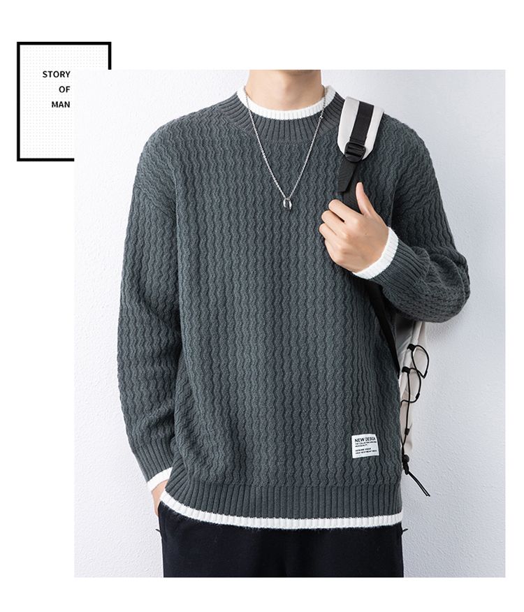 Langarm Herren Herbst Winter Neuer Jugend Strickpullover Trendy Loose Vielseitiges Basishemd_voghion.com