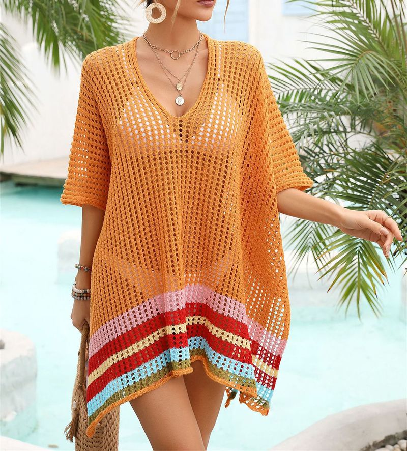 "Women's Loose Beach Cover-Up Knit Crochet Bikini Swimsuit Wrap Lightweight Breathable Summer Boho Style"_voghion.com