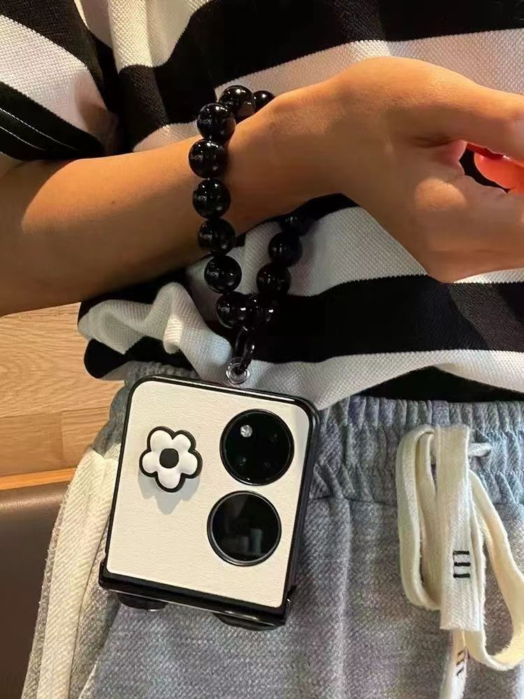 Korėjietiškas Kawaii gėlių anglies rutulinių karoliukų apyrankės grandinėlės telefono dėklas Huawei P50 Pocket P50Pocket 2 Pocket2 dangtelis Funda_voghion.com