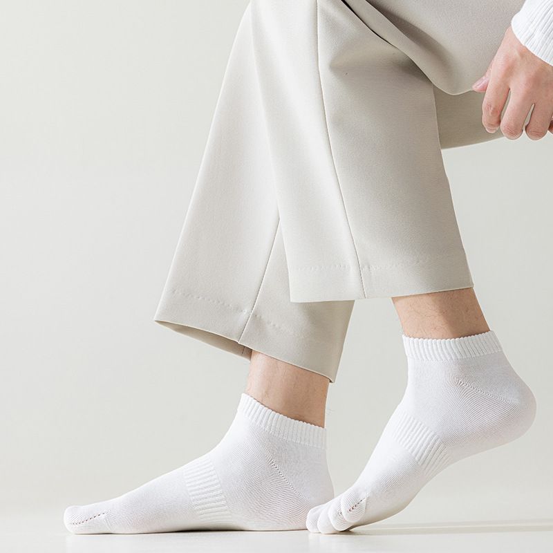 Calzini a cinque dita per tutte le stagioni, calzini da uomo in cotone tinta unita, assorbenti del sudore e deodoranti, con dita divise, anti-infezione incrociata, calzini corti 100% cotone_voghion.com
