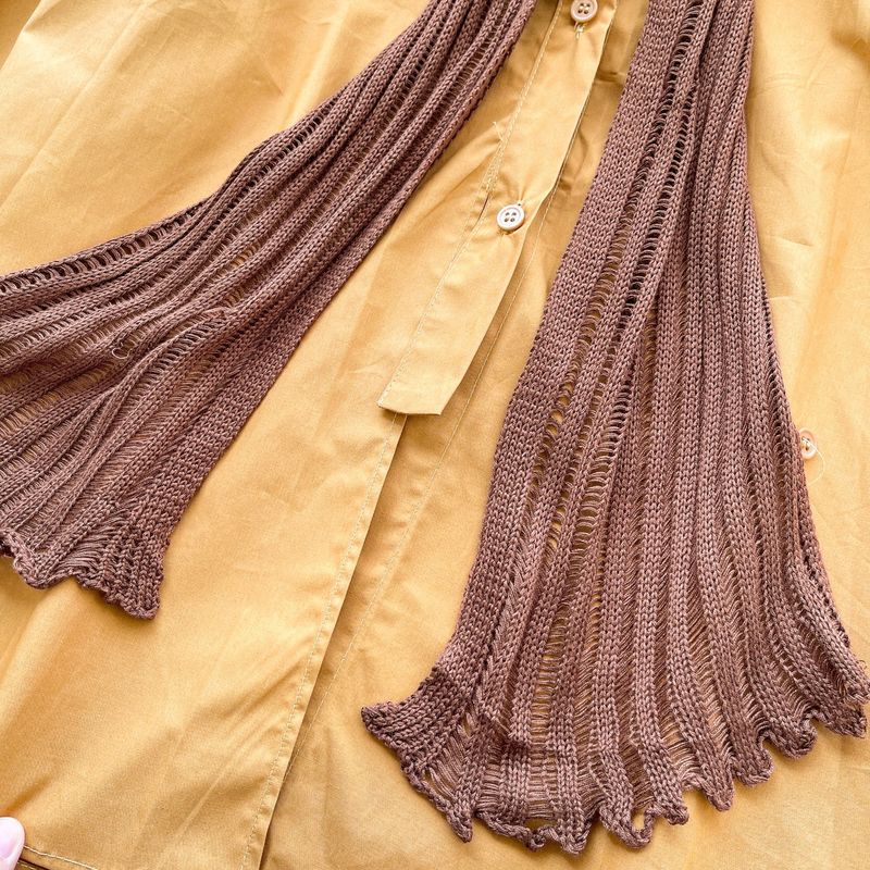 Oversized Shirt & Knit Shawl Two-Piece Set - Loose Fit Long Sleeve Blouse With Layered Chic_voghion.com