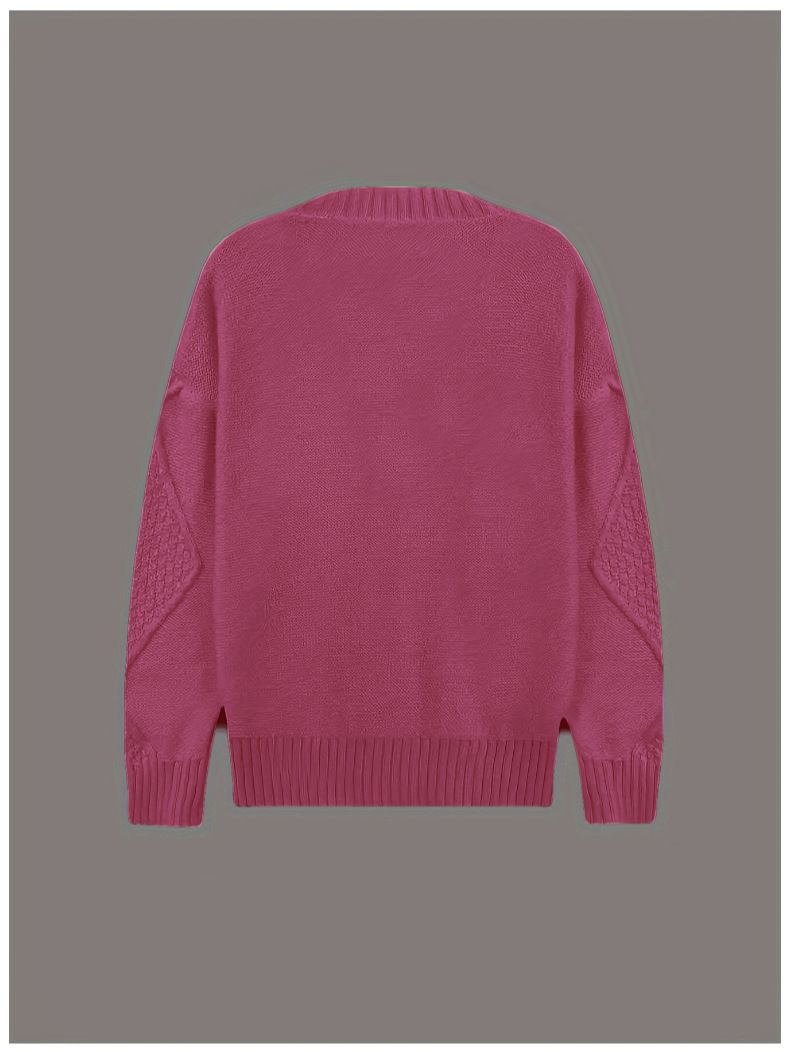 Cappotto in maglia a trecce con scollo a V da donna - Cardigan morbido ed elegante per autunno inverno in tinta unita (verde, rosa, viola)_voghion.com