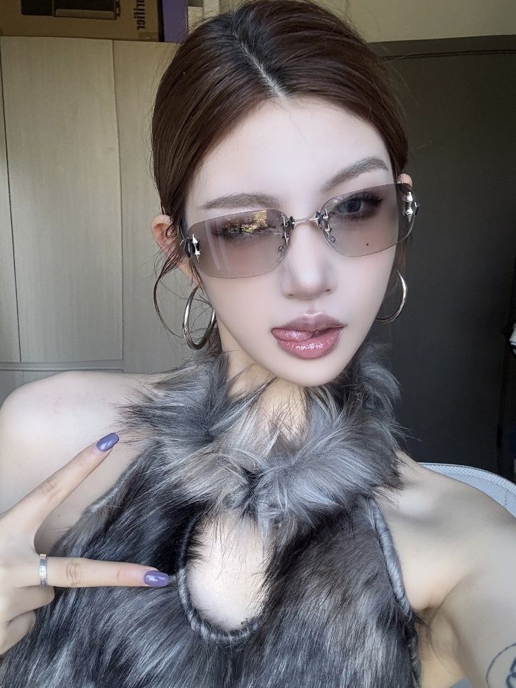 LazyZoom European And American Frameless XINGX Women's Square Round Face Slimming Retro Millennium Gyaru Y2g Box Sunshade_voghion.com