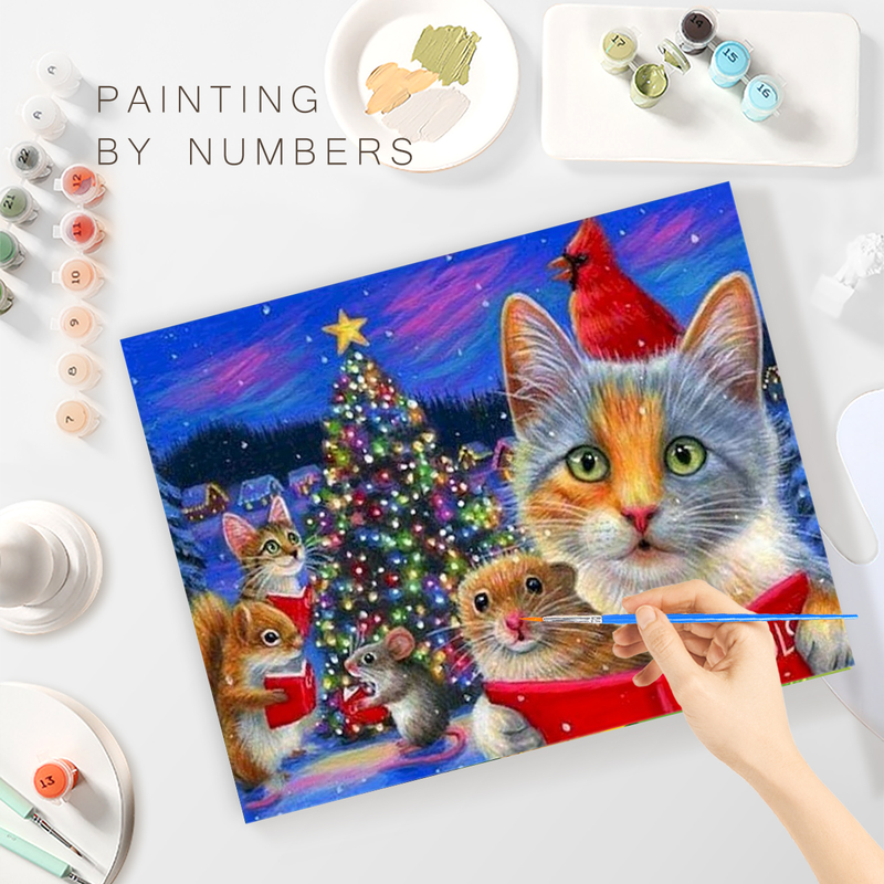 RUOPOTY Classic Paint By Numbers Handmade Decorative Paintings Christmas Cat and Mouse Animals Painting Numbers Home Decor_voghion.com