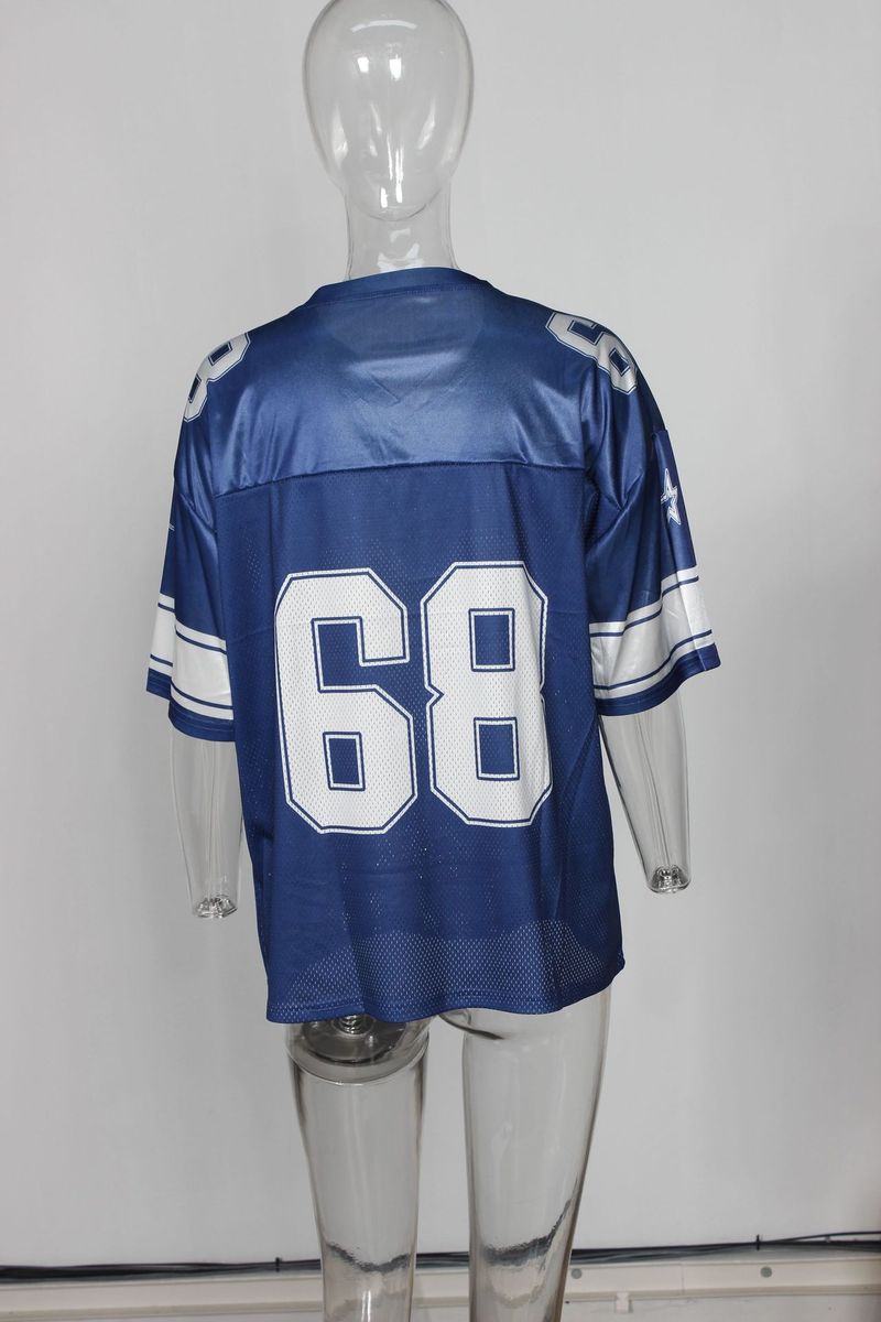 Dameskleding Splicing Letter Printing Losse Sport Stijl Jersey Korte Mouw T-shirt_voghion.com