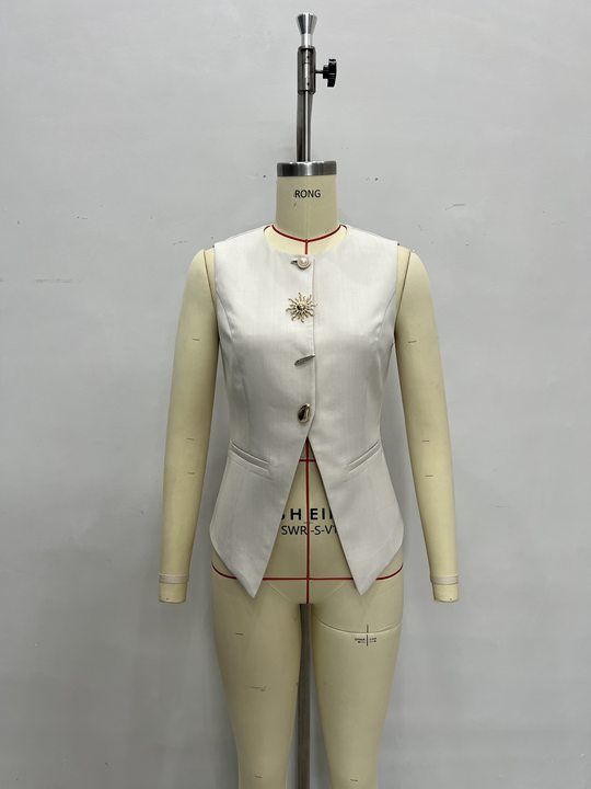 Damenbekleidung Jacke Dekorative Knöpfe Einfarbig Ärmellose Temperament Weste_voghion.com