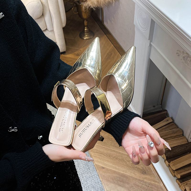 Spitzschuh-Halbschuhe für Damen 2025 Frühling und Herbst Neue vielseitige hohe dünne Absätze Outdoor geschlossene Zehen ein Riemen_voghion.com