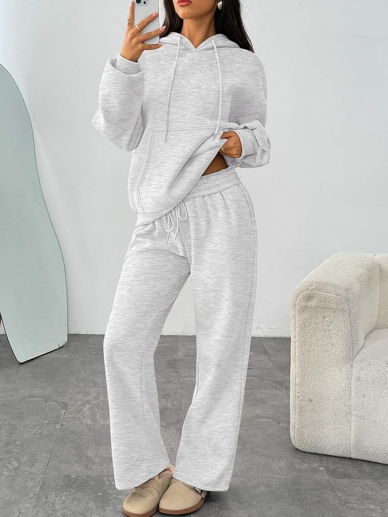 Completo con felpa oversize in pile e pantaloni jogger a gamba larga – Y2K Streetwear Loungewear (nero/bianco/beige, S-XXXL)_voghion.com