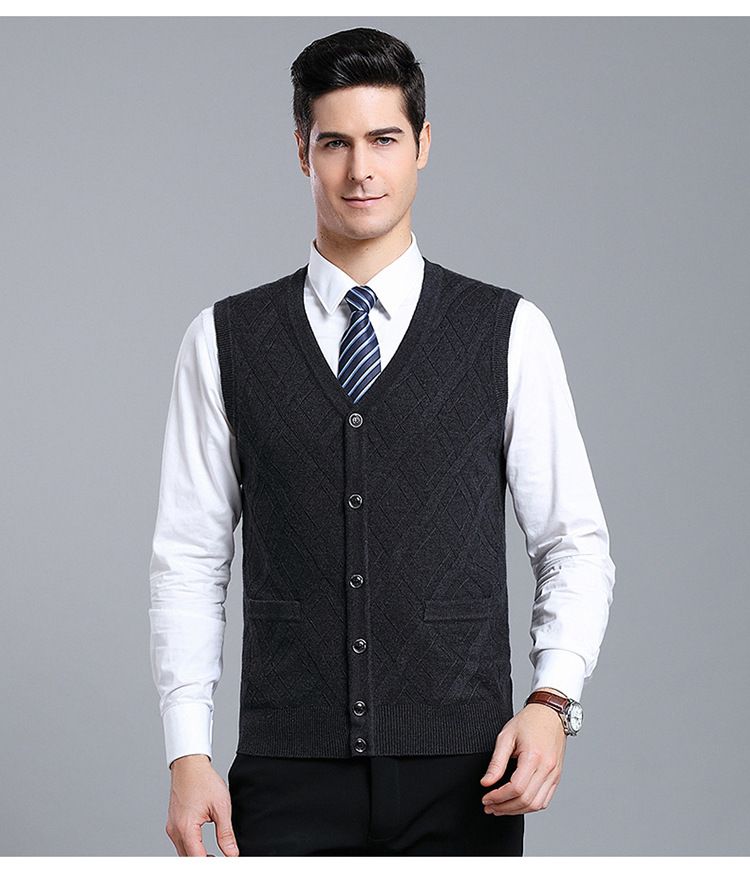 Herren Strickjacke aus Wollmischung mit V-Ausschnitt, Cardigan-Pullover, Colorblock, lässig, ärmellos_voghion.com