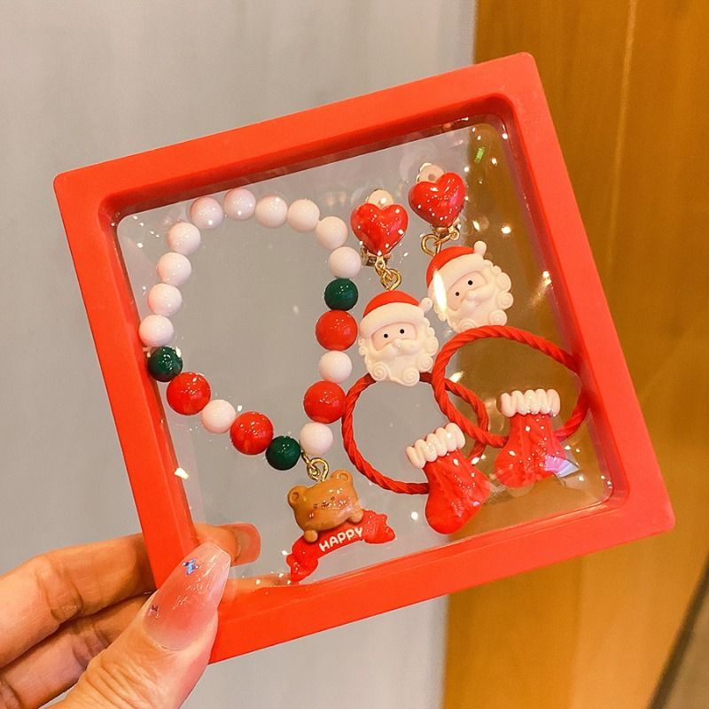 Christmas Jewelry Set For Kids, Festive Beaded Bracelet & Ring Sets With Santa, Snowman & Tree Charms, Holiday Gift & Party Favor Jewelry_voghion.com