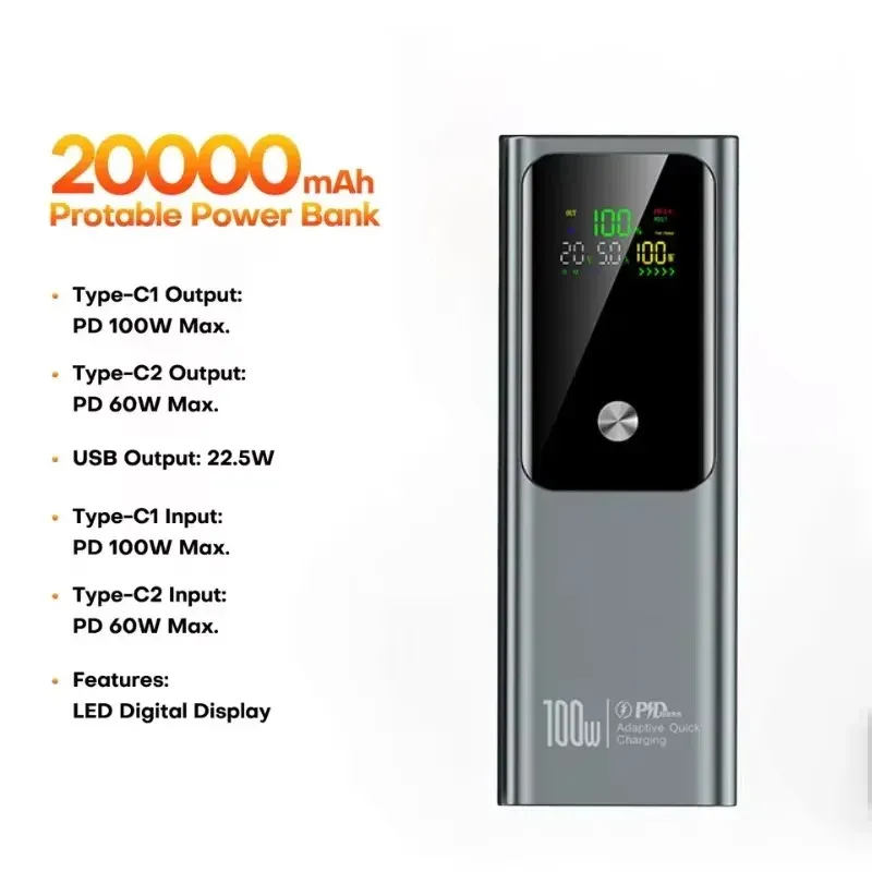 20000 MAh PD 100 W Power Bank Externe Batterie Kapazität Schnelle Chargi Tragbare Ladegerät Powerbank Für Laptop IPhone_voghion.com