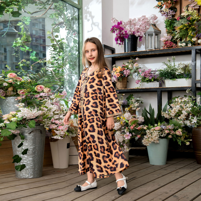 Abito da donna marrone con stampa leopardata, temperamento alla moda_voghion.com