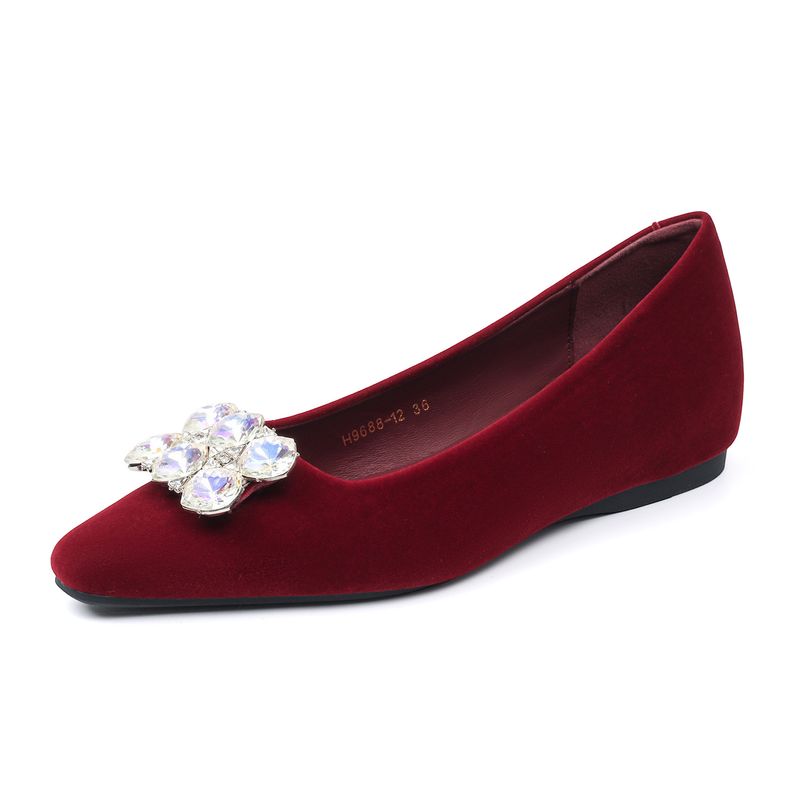 Square Toe Rhinestone Suede Burgundy Single Low Heel Autumn Winter 2025 New Slip-On Women's Shoes Full Coverage High_voghion.com