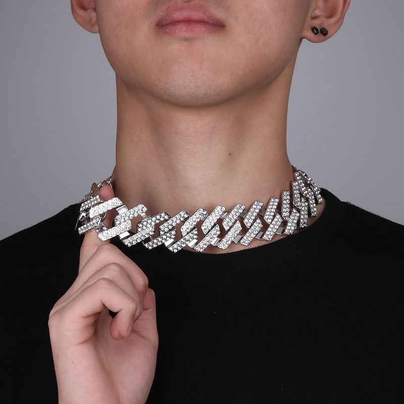30mm Extra Large Exaggerated Cuban Necklace Bracelet Set Personalized Bar Full Dia_voghion.com