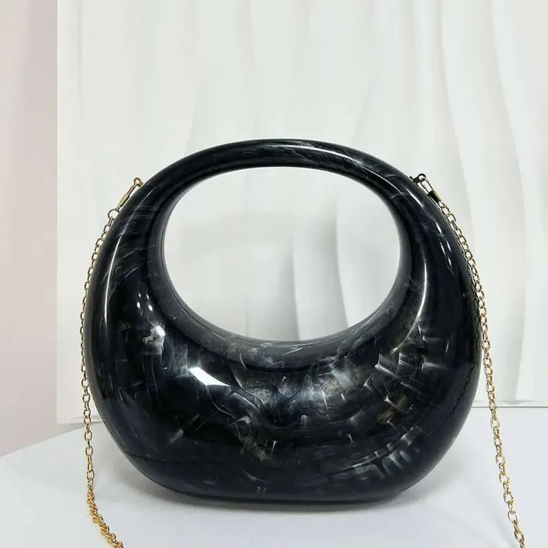 Borse firmate in marmo bianco, pochette da sera in acrilico per donna, per feste, matrimoni, borse a mano a mezzaluna con conchiglia lucida, tracolla da donna_voghion.com