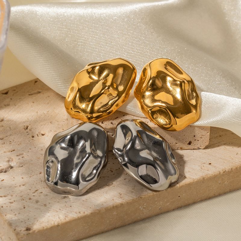 INS internet famous gold-plated stainless steel irregular hammer pattern ea, women's fashionable and non fading_voghion.com